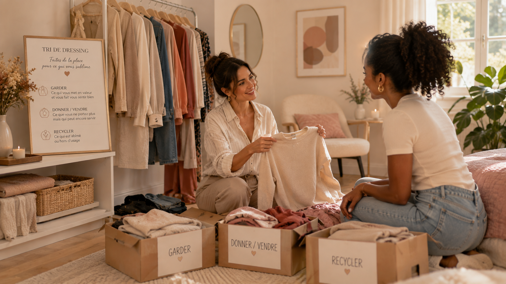 Tri et organisation de dressing avec une coach en image